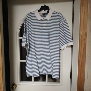 New Basic Editions White Blue Striped Knit Polo Size Men's 3X